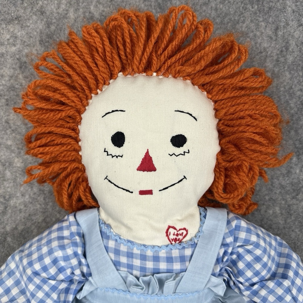 VTG Raggedy Ann Doll 24" I LOVE YOU Handmade Pinafore Dress Bloomers Collectors
